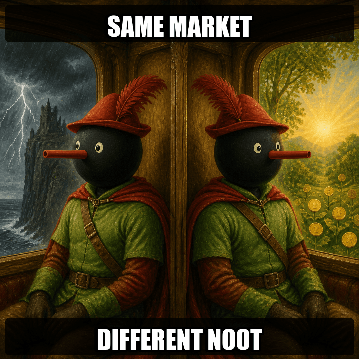 Two Robin Noot traders seeing opposite sides of the same road