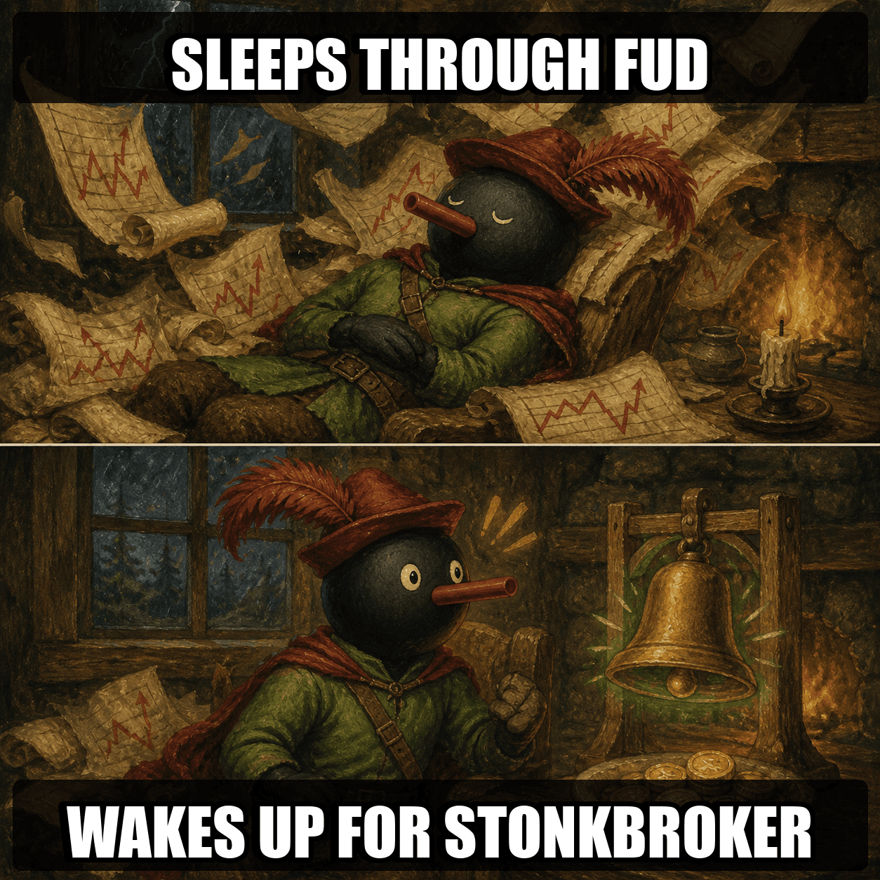 Robin Noot sleeping through chaos then waking for a reward bell